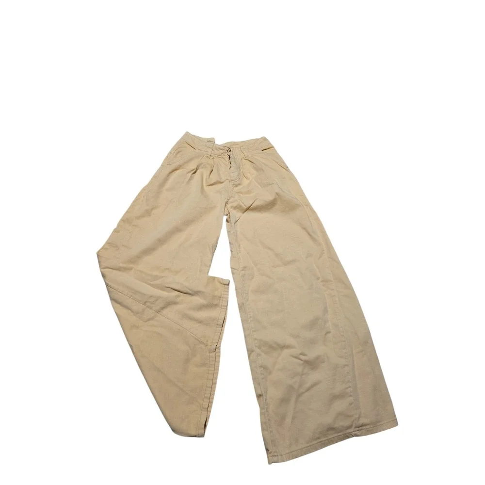 Free People Light As Spring Wide Leg Pleated Pants Straw High Rise Size 2 NEW - Picture 3 of 15